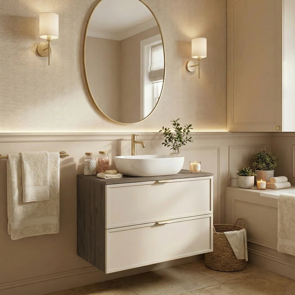 Dulap pentru lavoar 80 cm, 2 sertare, fronturi cu rama decorativa Roma - Casmir/Nuc inchis