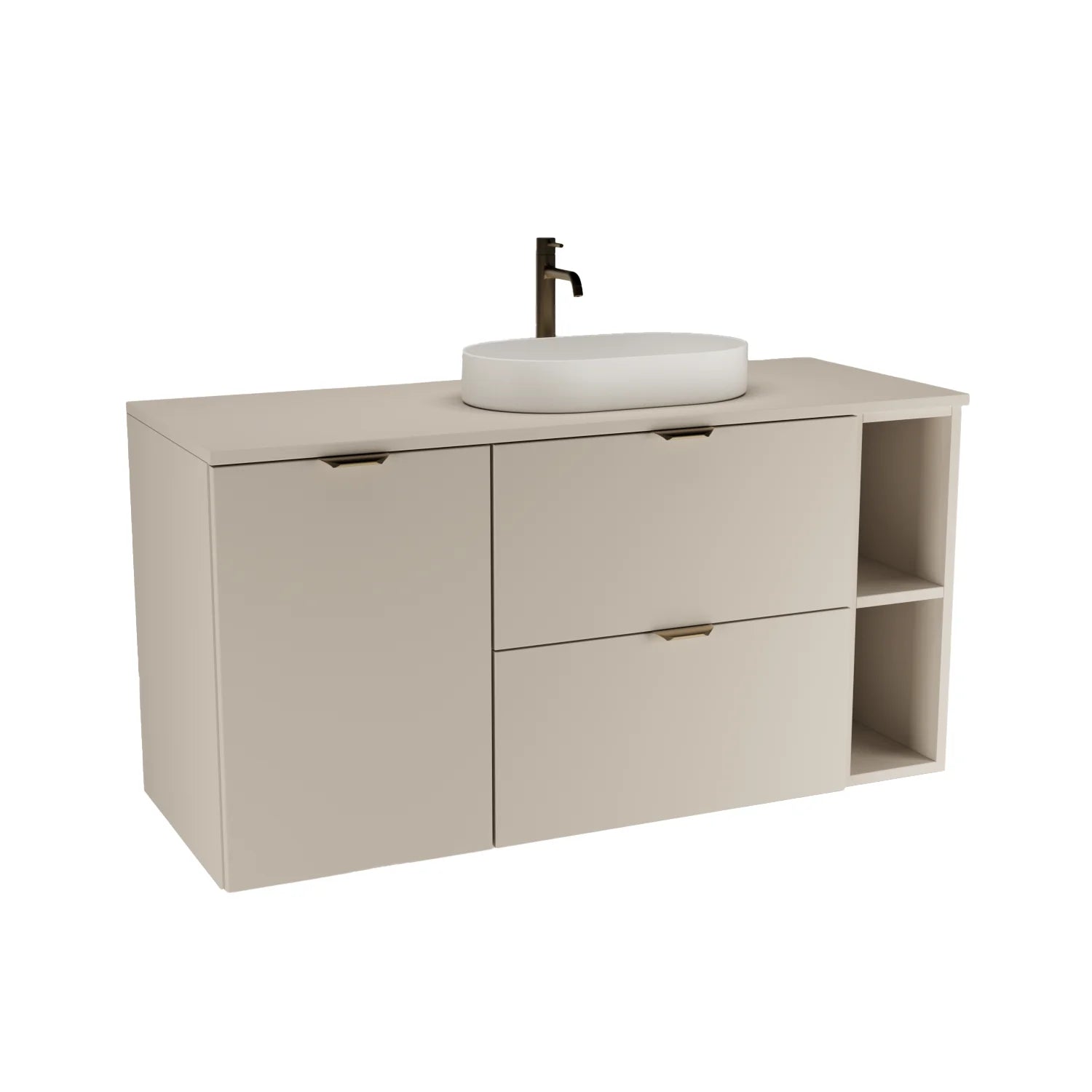 Dulap pentru lavoar 120 cm cu cos de rufe, cu raft, fronturi netede Orio - Casmir