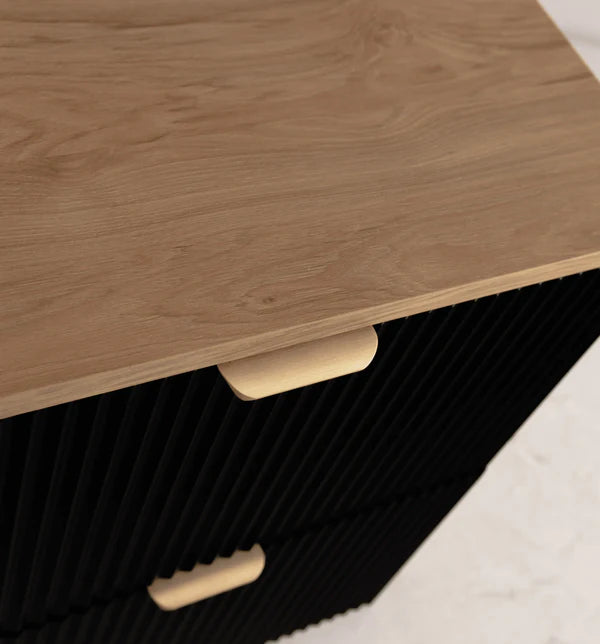 Dulap pentru lavoar 80 cm cu raft, fronturi canelate Willy - Negru, Nuc top