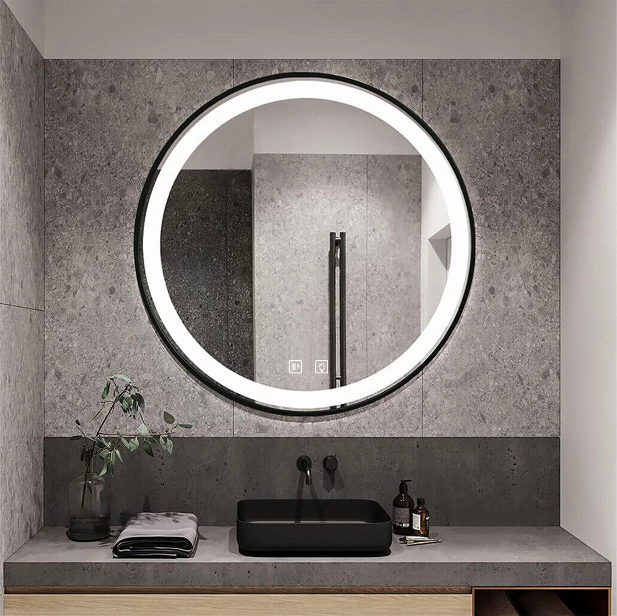 Oglinda de perete cu LED-uri MMJ Negru - 50 cm