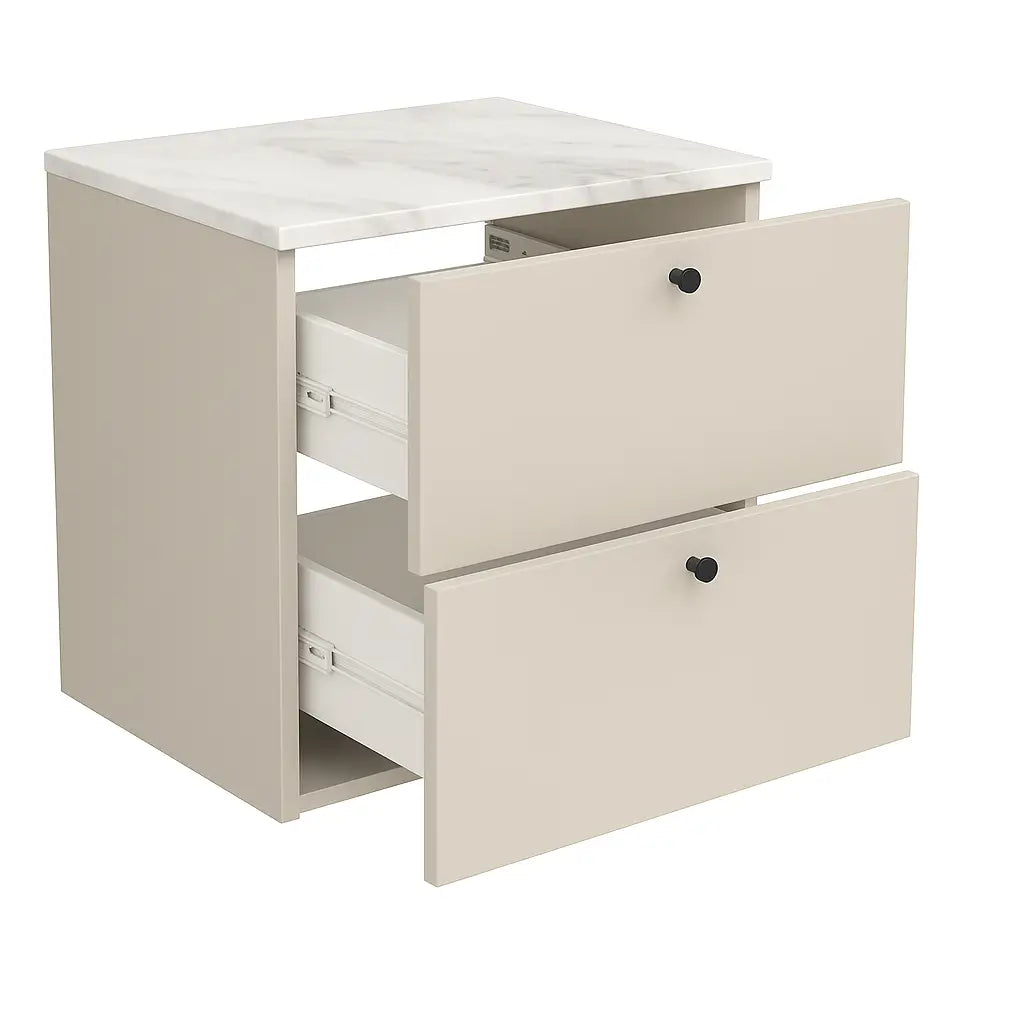 Dulap pentru lavoar 60 cm, cu 2 sertare, fronturi netede Beti - Casmir/Marmura alba