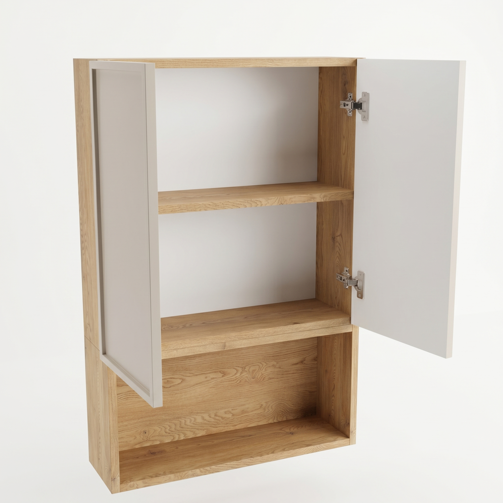 Dulap de perete deasupra toaletei 60 cm suspendat, fronturi cu rama decorativa Roma - Casmir/Stejar Cremona