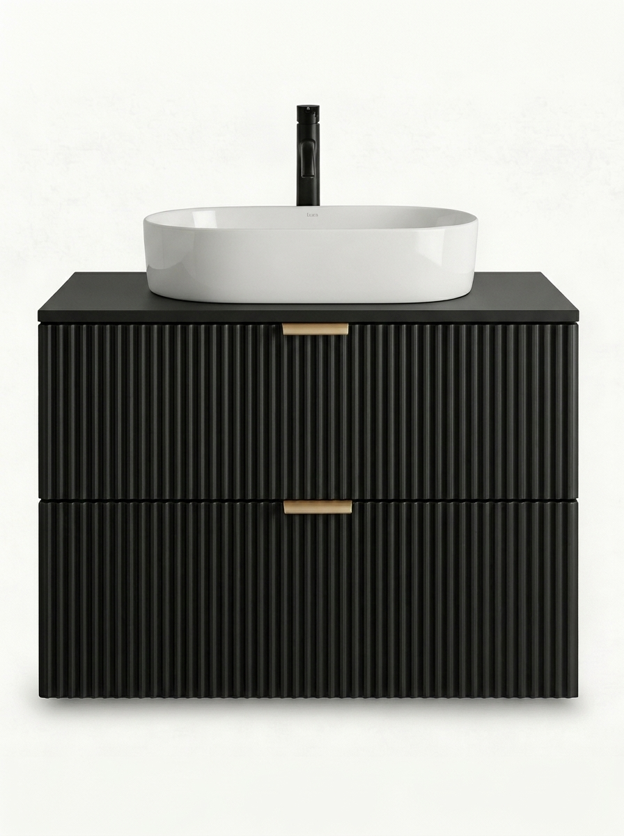Set de mobilier: Dulap pentru lavoar 80 cm, 2 sertare Willy - Negru