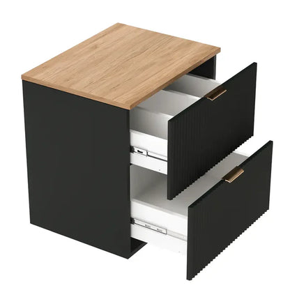 Dulap pentru lavoar 80 cm cu raft, fronturi canelate Willy - Negru, Nuc top