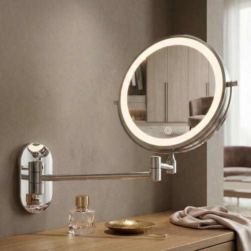 Oglindă cosmetică cu LED-uri pe ambele fețe, pentru montare pe perete - Crom