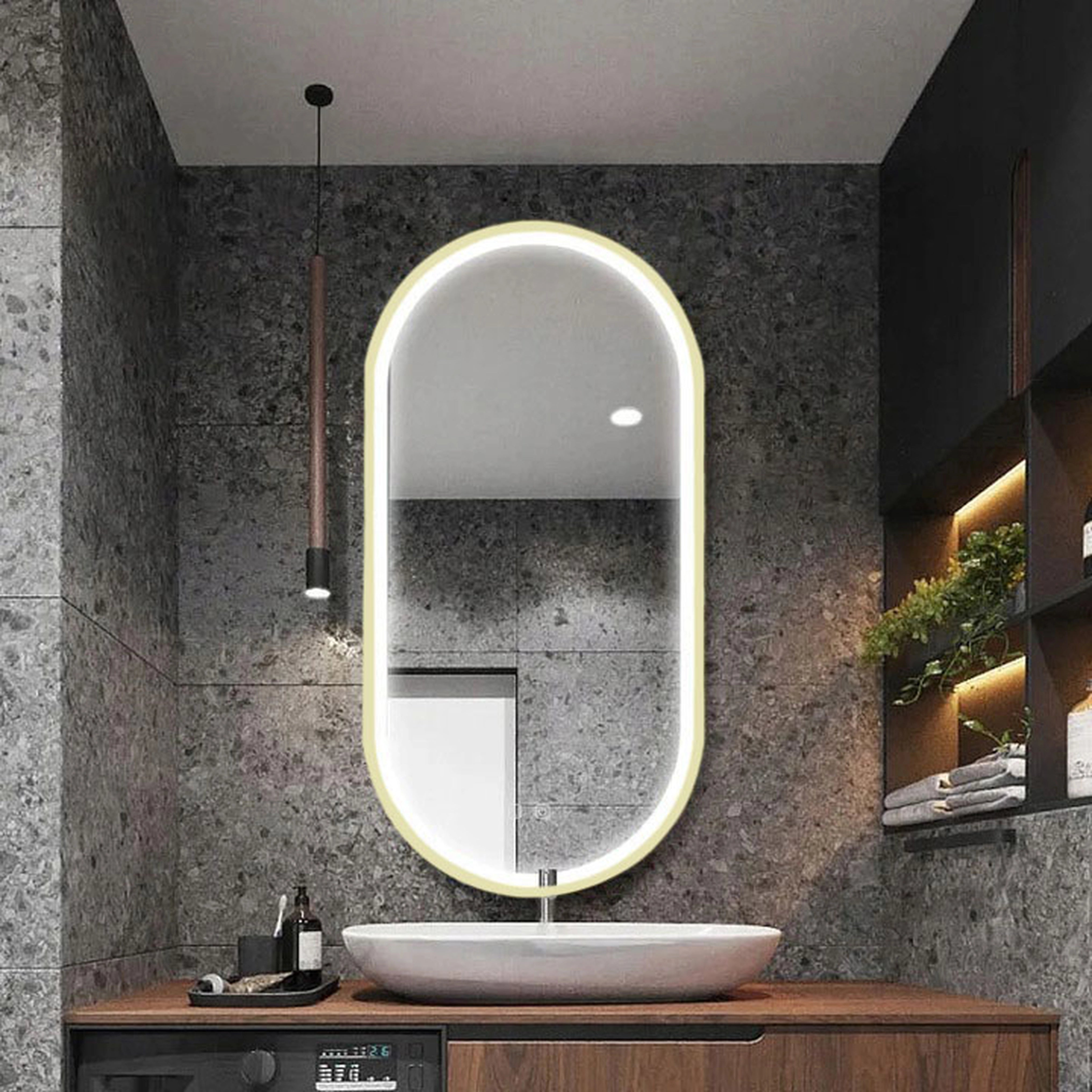 Oglinda de perete cu LED Ovl Auriu - 50x100 cm