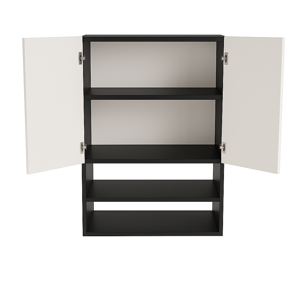 Dulap de perete deasupra toaletei 60 cm suspendat, fronturi canelate Willy - Negru