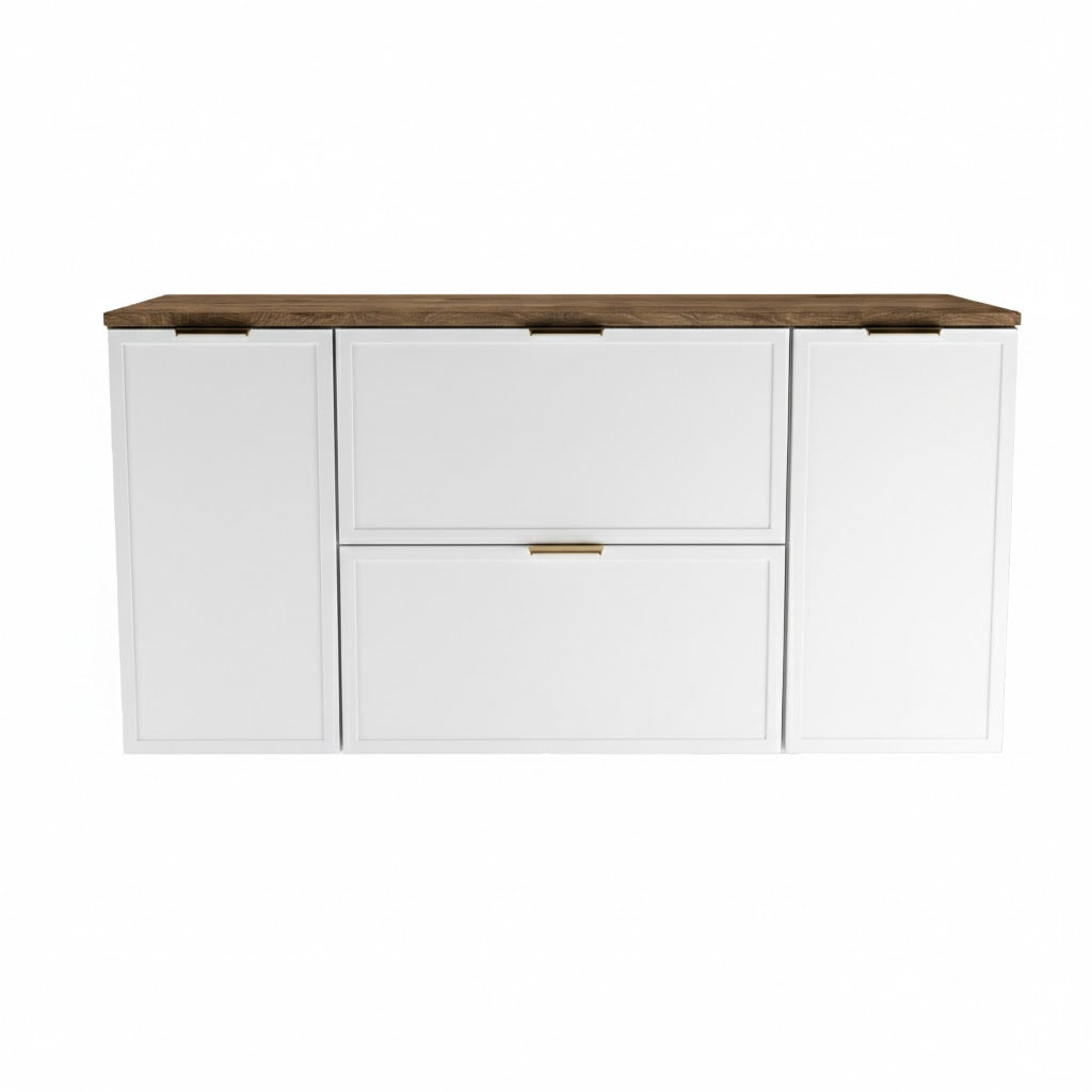 Dulap pentru lavoar 120 cm fronturi cu rama decorativa, 2 usi si 2 sertare Roma - Alb/Nuc inchis