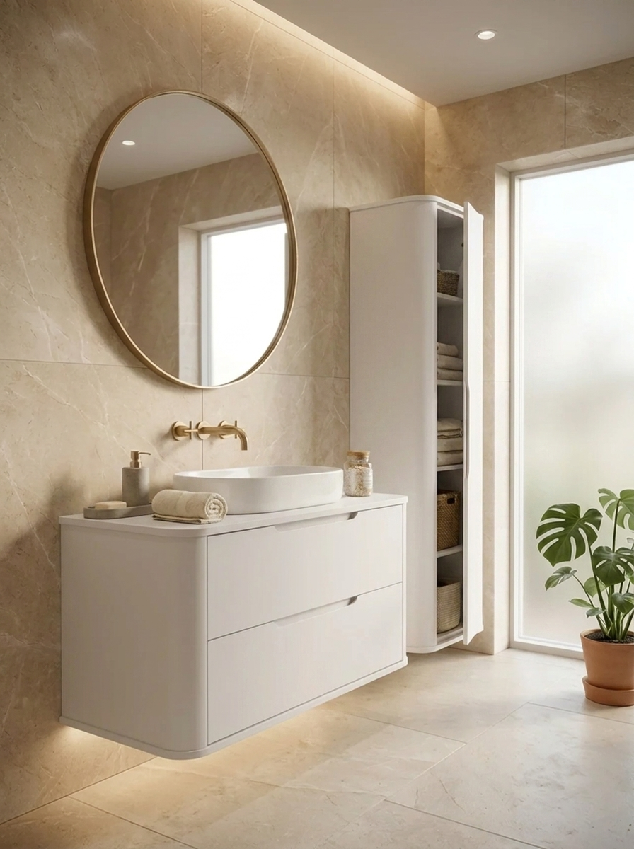 Dulap pentru lavoar 80 cm, 2 sertare, margini rotunjite Luma - Alb