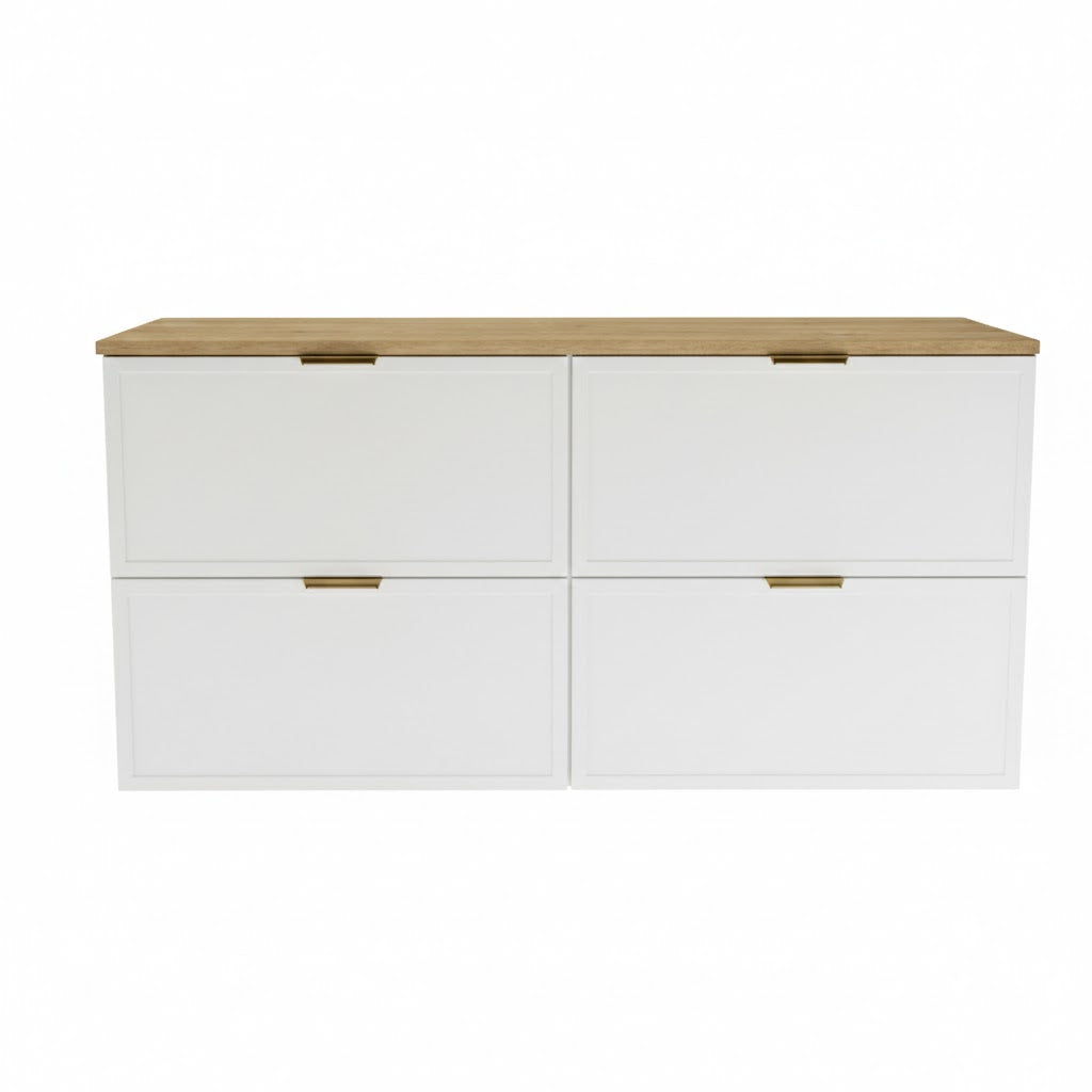 Dulap pentru lavoar 120 cm fronturi cu rama decorativa, 4 sertare Roma - Alb/Stejar Cremona