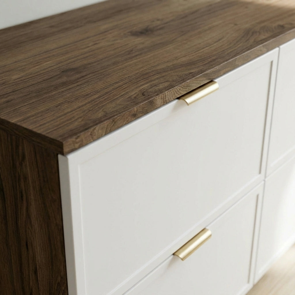Dulap pentru lavoar 120 cm fronturi cu rama decorativa, 4 sertare Roma - Alb/Nuc inchis