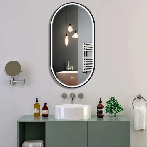 Oglinda de perete cu LED Ovl Negru - 50x100 cm