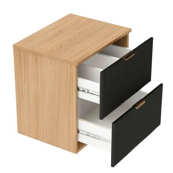 Dulap pentru lavoar 80 cm 2 sertare fronturi canelate Willy - Negru/Nuc