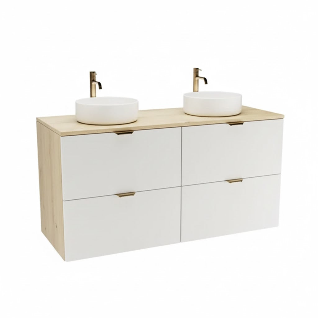 Set de mobilier: Dulap pentru lavoar 120 cm, 4 sertare Orio - Alb/Stejar Artizanal