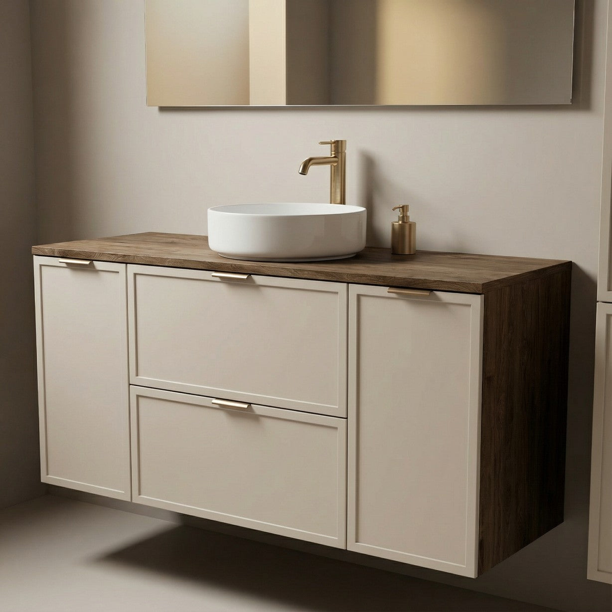 Dulap pentru lavoar 120 cm fronturi cu rama decorativa, 2 usi si 2 sertare Roma - Casmir/Nuc inchis