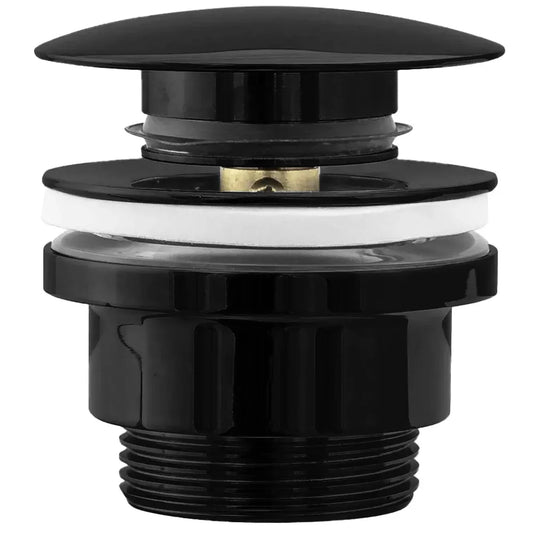 Dop universal click-clack negru metalic, din alamă rezistentă, cu mecanism Push-to-Open și finisaj elegant, ideal pentru băi moderne și personalizate.