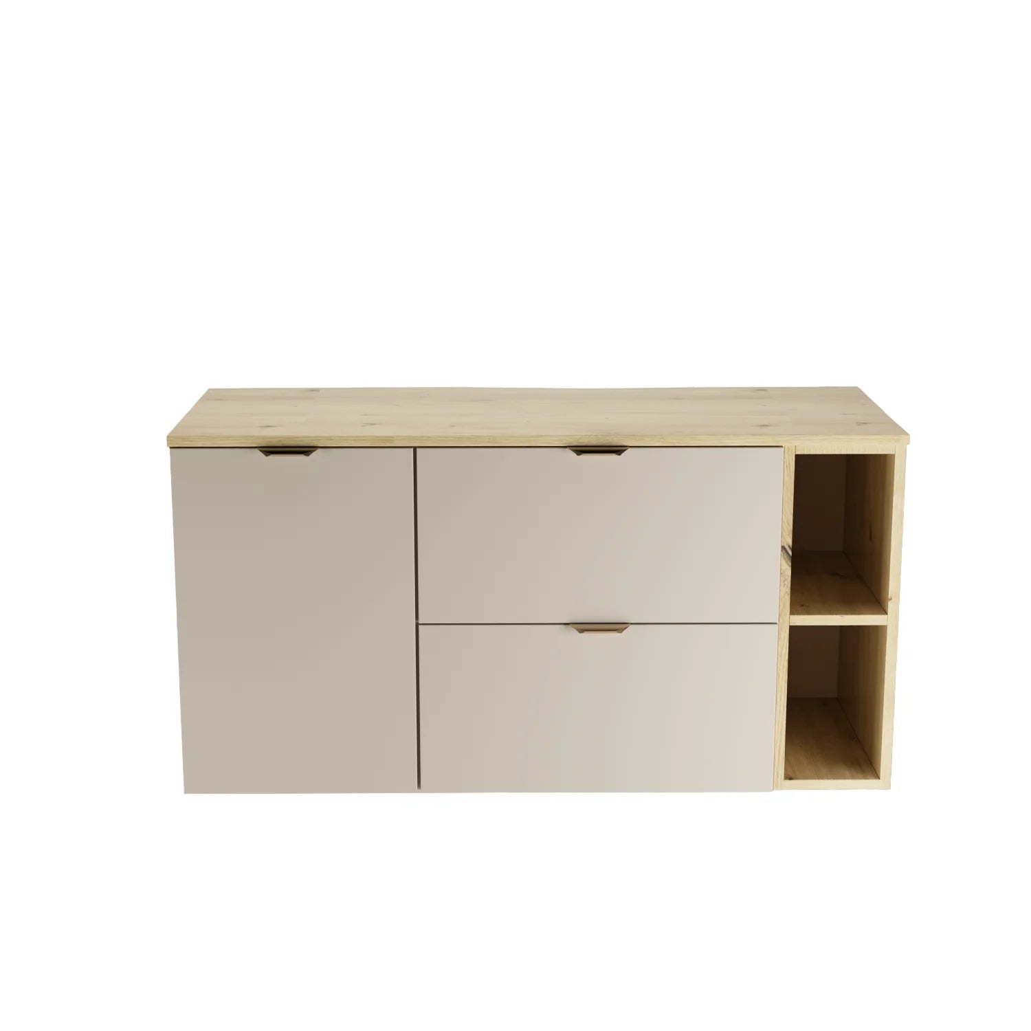 Dulap pentru lavoar 120 cm cu cos de rufe, cu raft, fronturi netede Orio - Casmir/Stejar artizanal