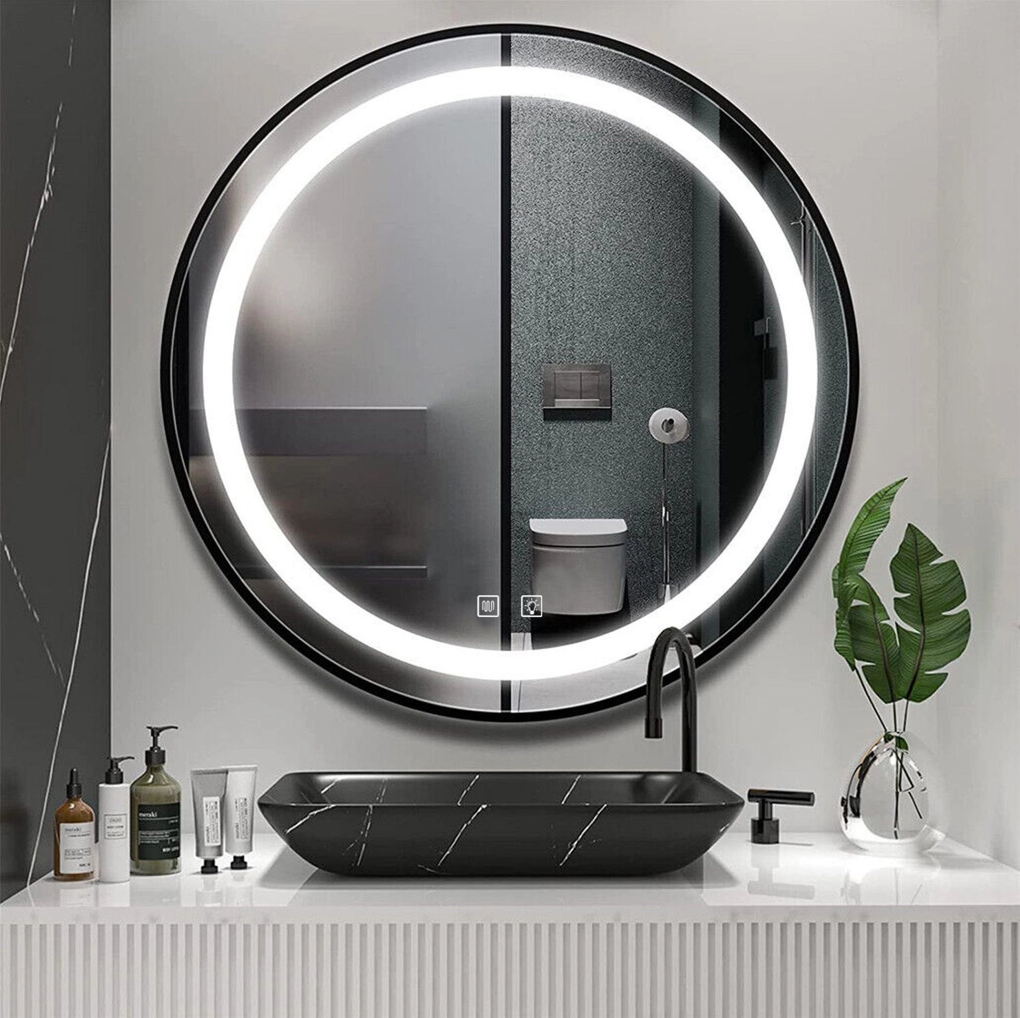 Oglinda de perete cu LED-uri MMJ Negru - 70 cm