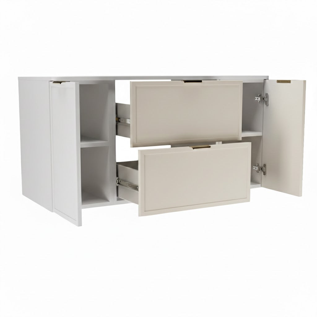 Dulap pentru lavoar 120 cm fronturi cu rama decorativa, 2 usi si 2 sertare Roma - Alb