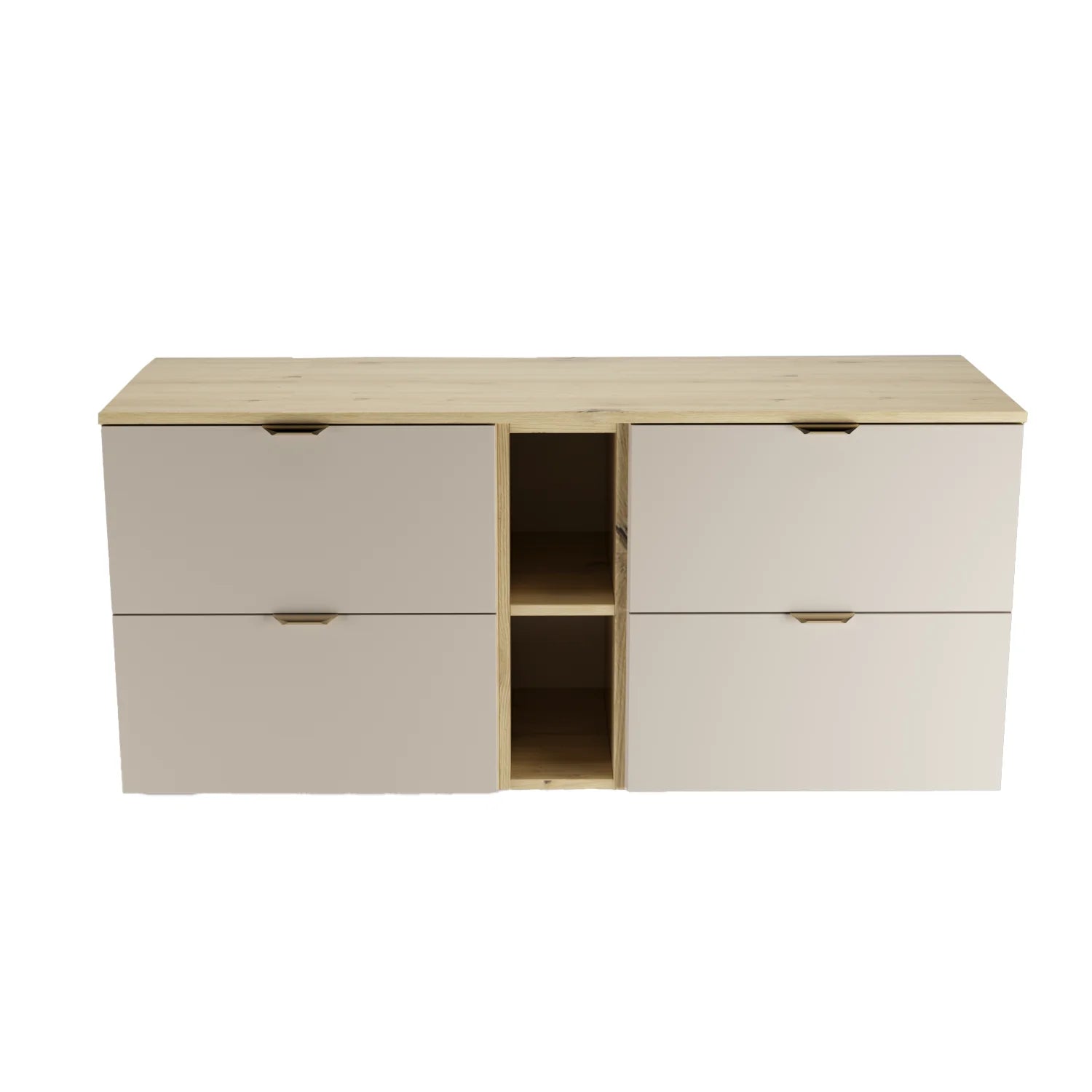 Dulap pentru lavoar 140 cm, cu raft, fronturi netede Orio - Casmir/Stejar artizanal