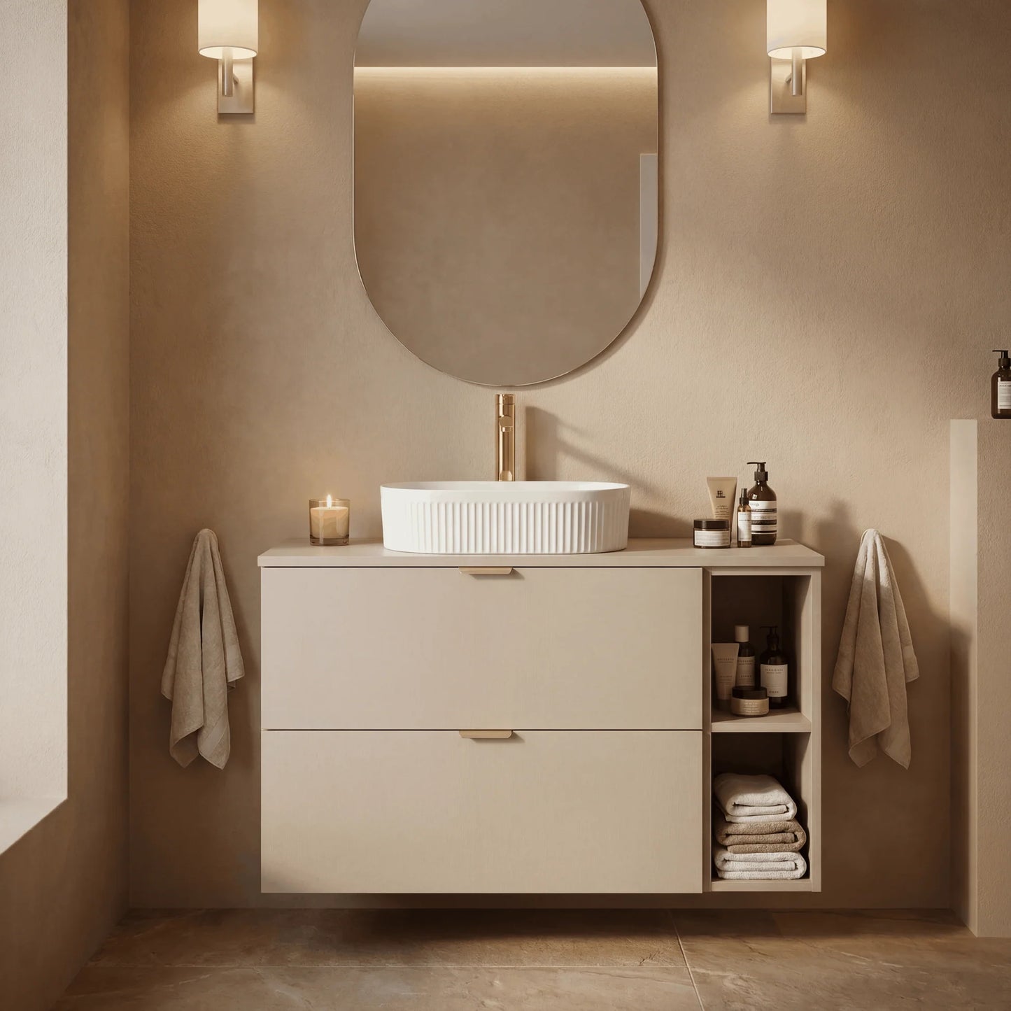 Dulap pentru lavoar 100 cm, cu raft, fronturi netede Orio - Casmir