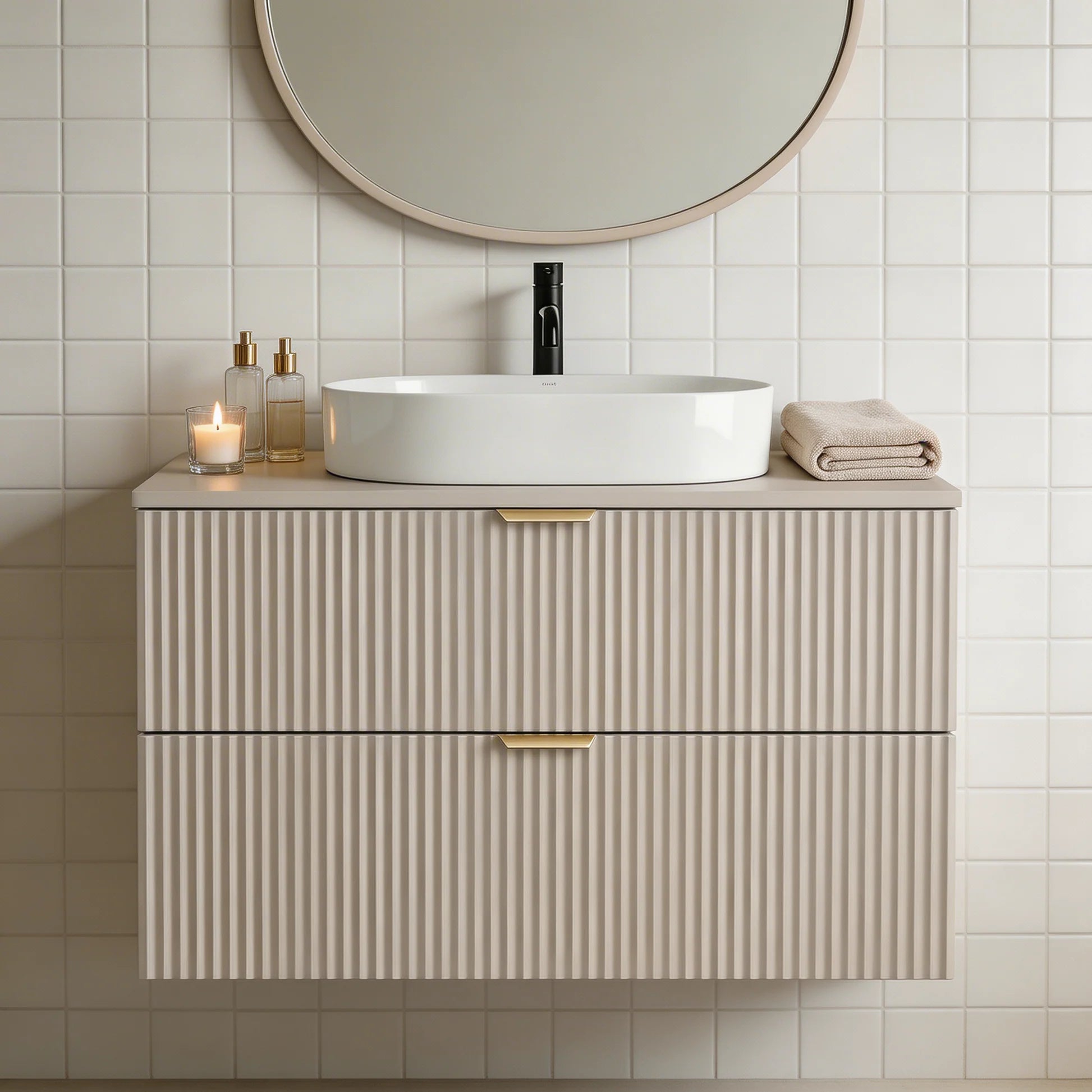 Dulap pentru lavoar 80 cm 2 sertare fronturi canelate Willy - Casmir