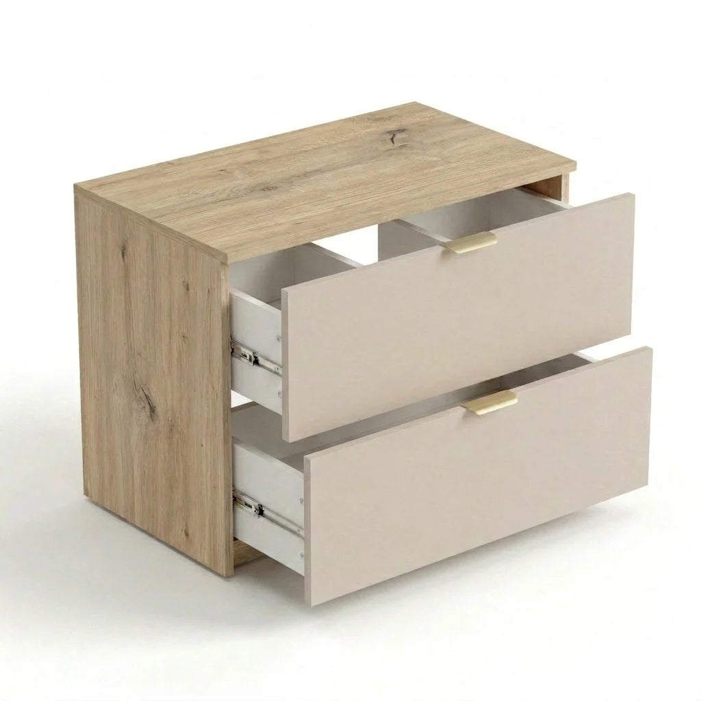 Dulap pentru lavoar 80 cm 2 sertare, fronturi netede Orio - Casmir/Stejar artizanal