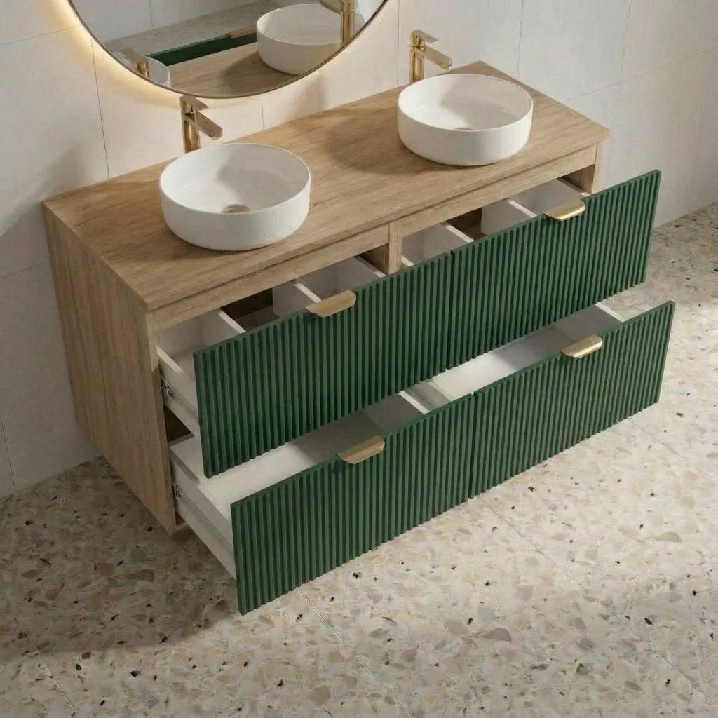 Dulap pentru lavoar 120 cm 4 sertare Willy - Verde/Nuc