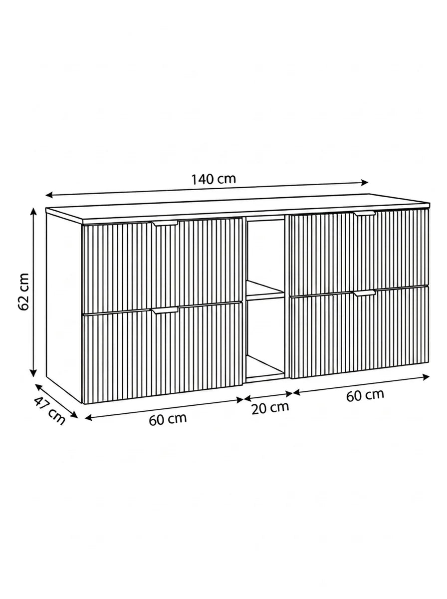 Dulap pentru lavoar 140 cm cu raft, 4 sertare Willy - Negru, Nuc raft, Nuc top