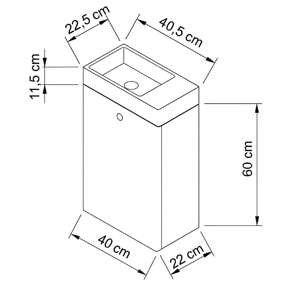 Dulap pentru lavoar 40 cm, cu chiuveta, 1 usa, fronturi netede Belino - Nuc inchis