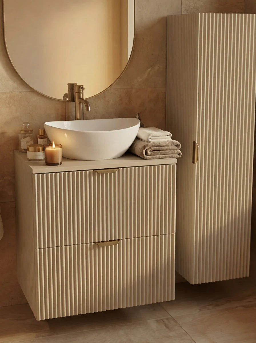 Dulap pentru lavoar 60 cm 2 sertare fronturi canelate Willy - Casmir