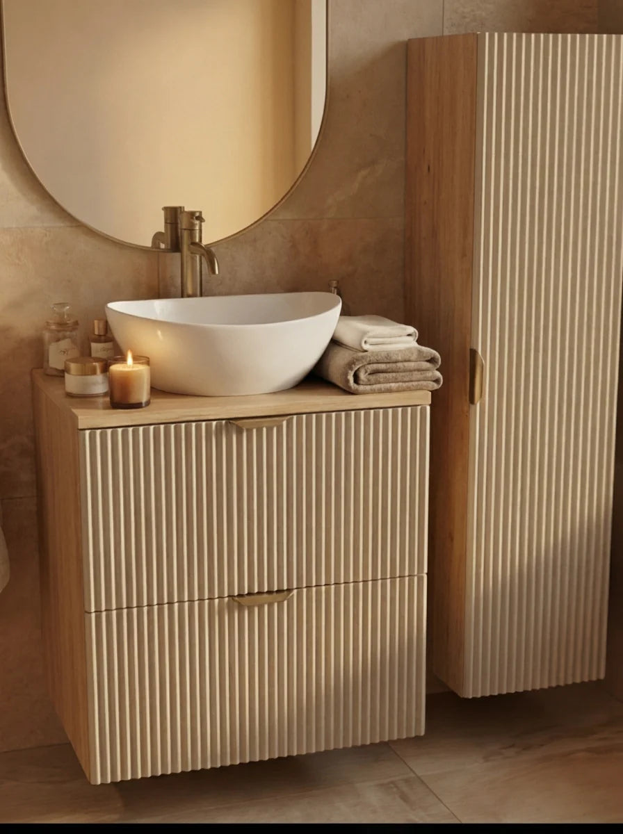 Dulap pentru lavoar 60 cm 2 sertare fronturi canelate Willy - Casmir/Nuc