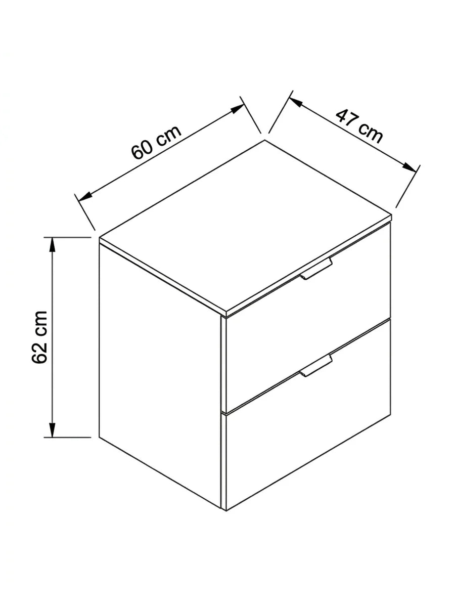 Dulap pentru lavoar 60 cm cu 2 sertare, fronturi netede Orio - Casmir/Stejar artizanal