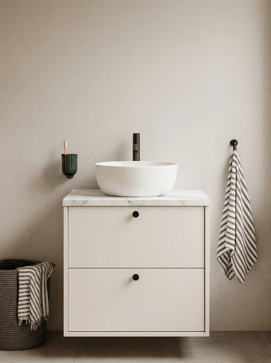 Dulap pentru lavoar 60 cm, cu 2 sertare, fronturi netede Belino - Casmir/Marmura alba