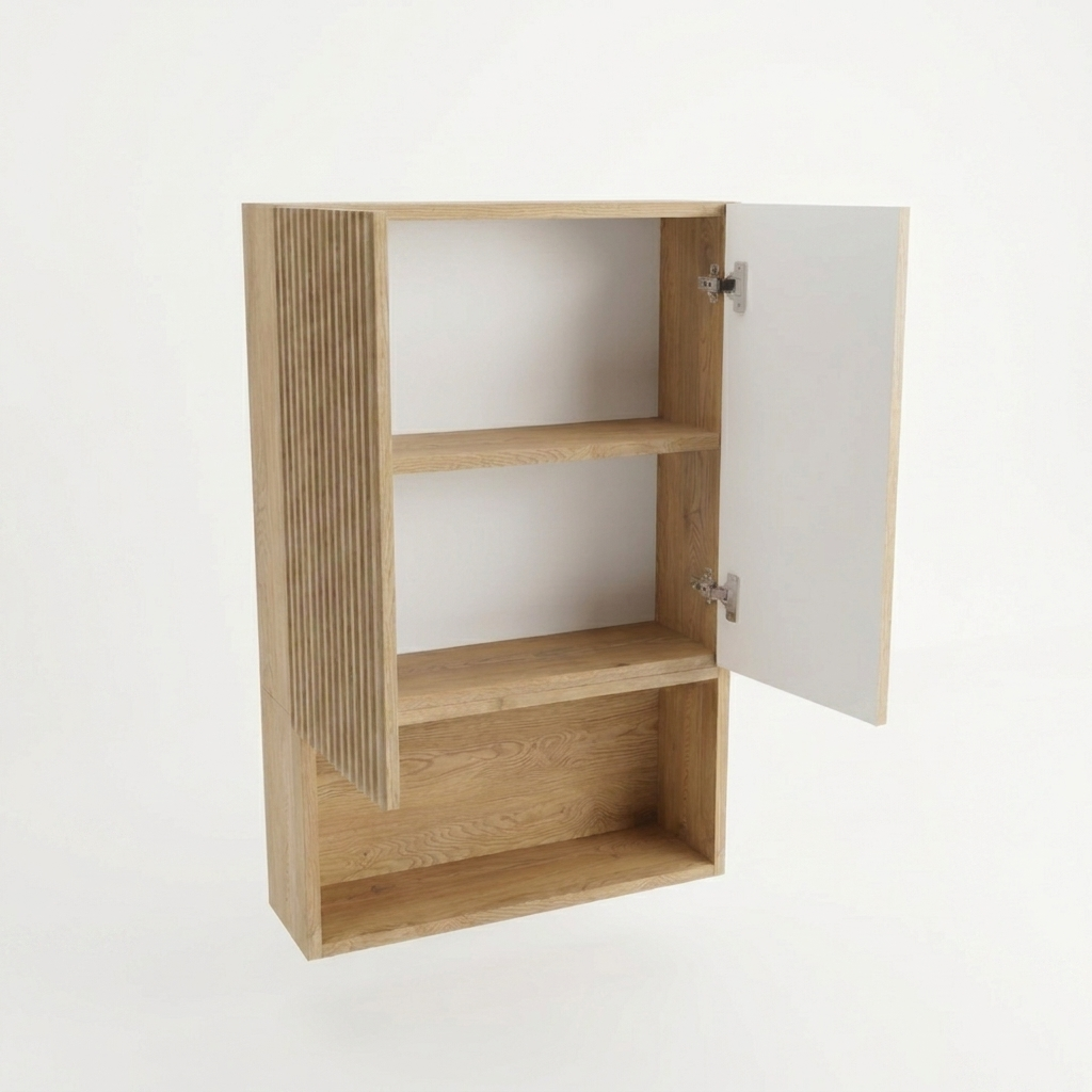 Dulap de perete deasupra toaletei 60 cm suspendat, fronturi canelate Willy - Stejar Cremona