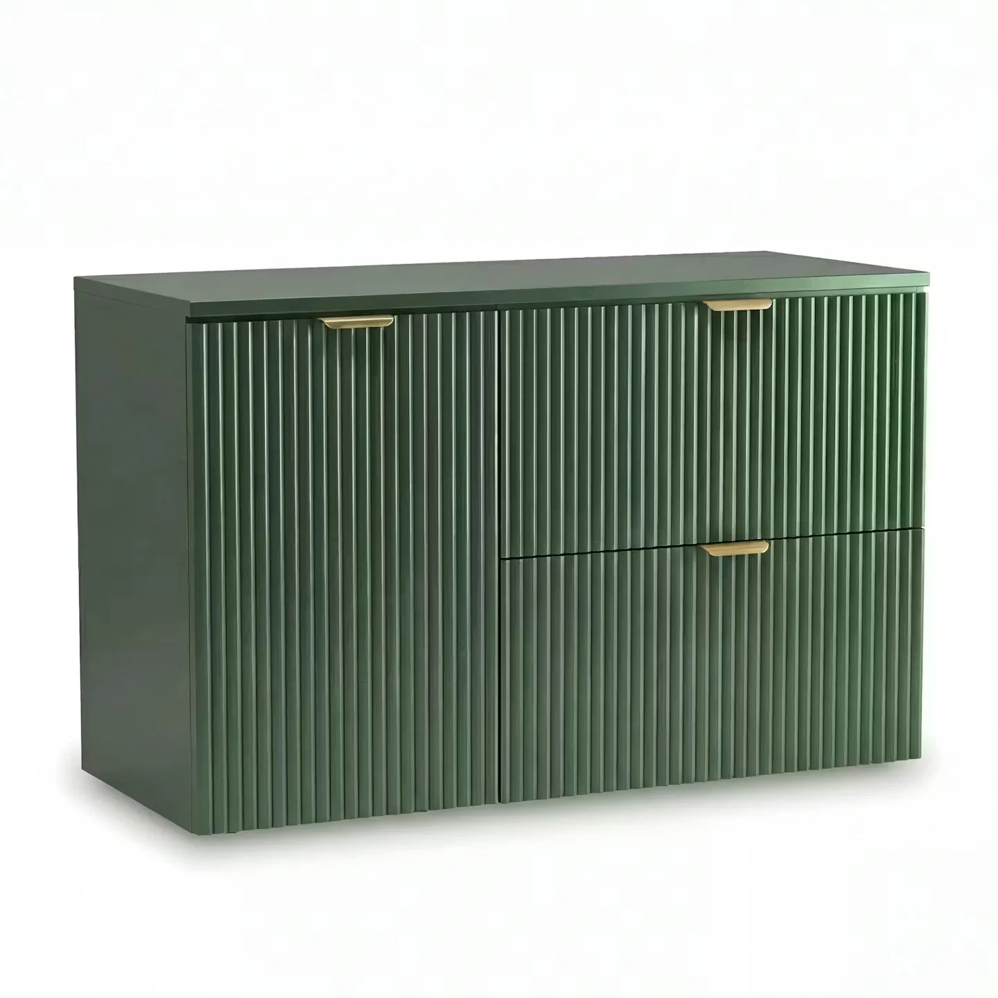 Dulap pentru lavoar 100 cm, cu cos de rufe, fronturi canelate Willy - Verde