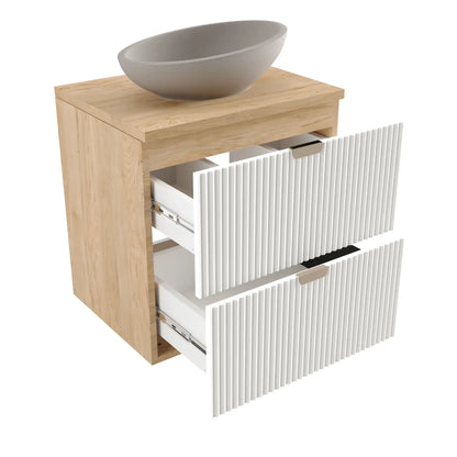 Dulap pentru lavoar 60 cm 2 sertare fronturi canelate Willy - Alb/Nuc