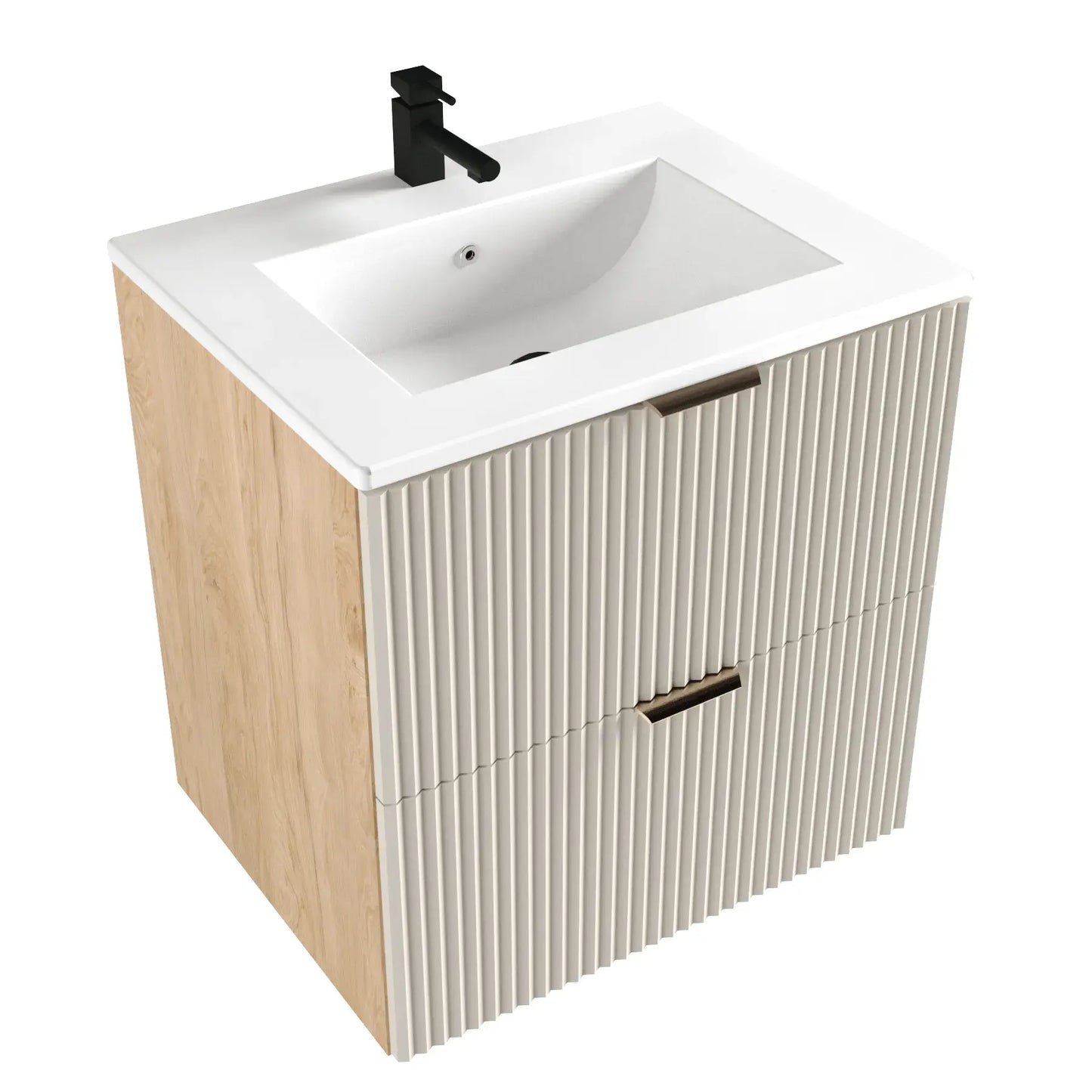 Dulap pentru lavoar 60 cm cu chiuveta, 2 sertare, fronturi canelate Willy - Casmir/Nuc