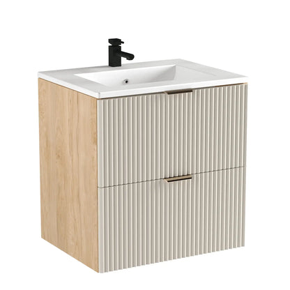 Dulap pentru lavoar 60 cm cu chiuveta, 2 sertare, fronturi canelate Willy - Casmir/Nuc