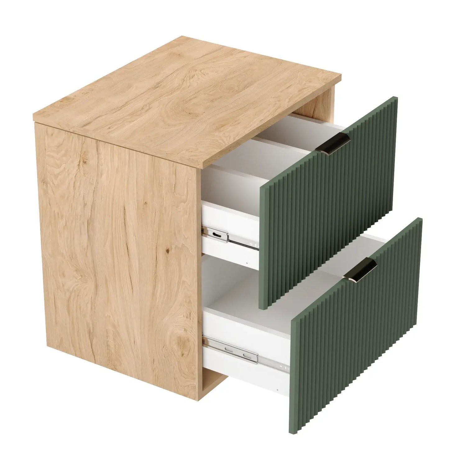 Dulap pentru lavoar 80 cm cu raft, fronturi canelate Willy - Verde/Nuc