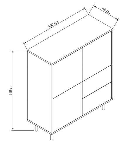 Comoda inalta 100 cm, cu 3 usi, cu 2 sertare Lola - Casmir/Stejar artizanal