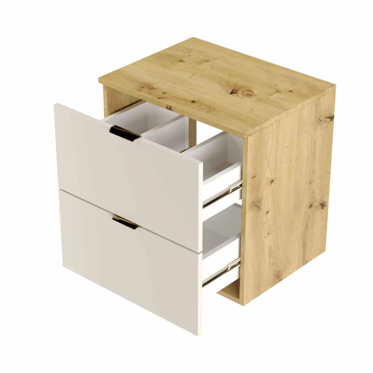 Dulap pentru lavoar 60 cm cu 2 sertare, fronturi netede Orio - Casmir/Stejar artizanal