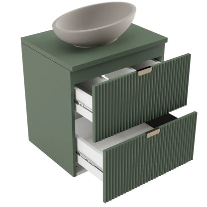 Dulap pentru lavoar 80 cm cu raft, fronturi canelate Willy - Verde, Nuc top