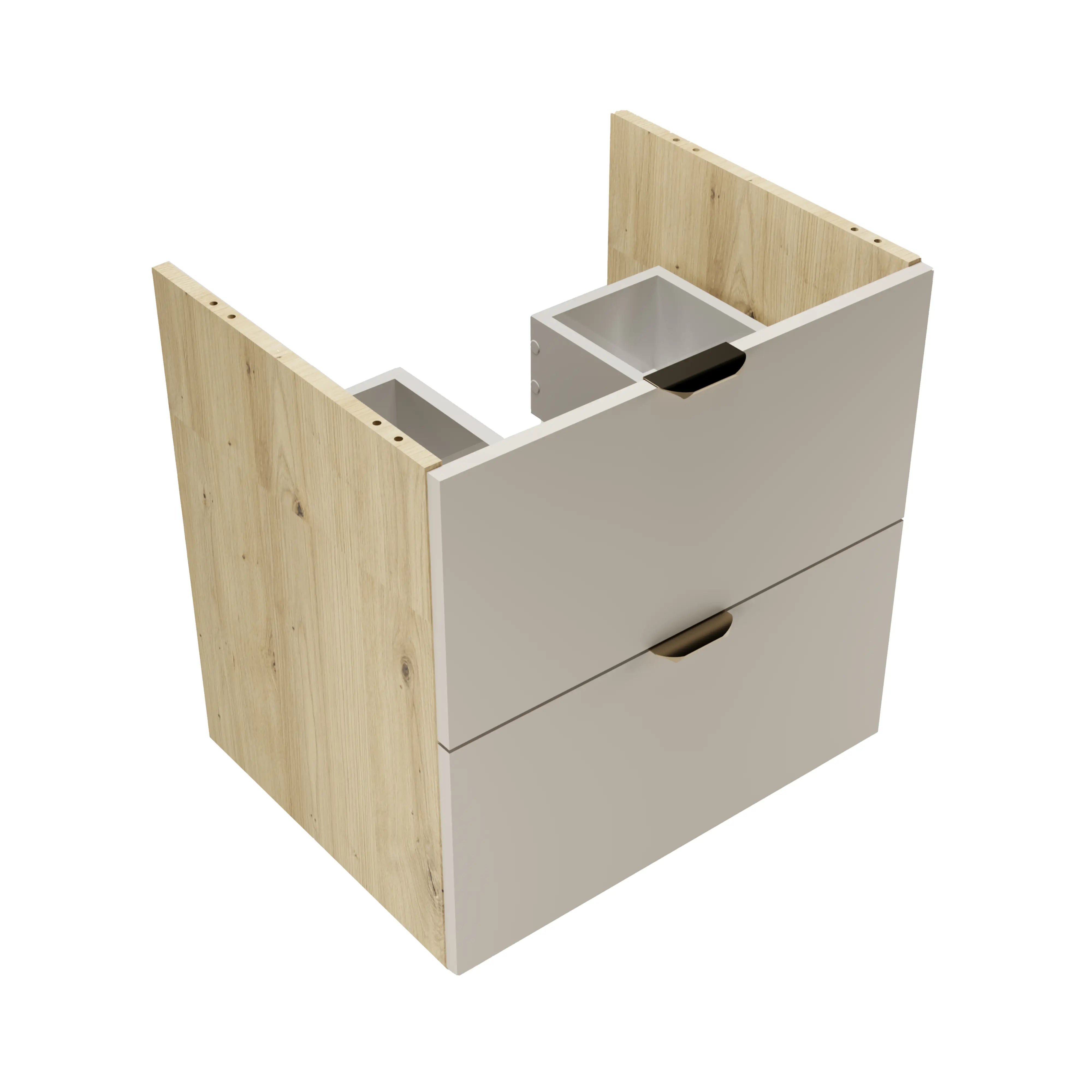 Dulap pentru lavoar 60 cm, 2 sertare, fronturi netede, fara blat Orio - Casmir/Stejar artizanal