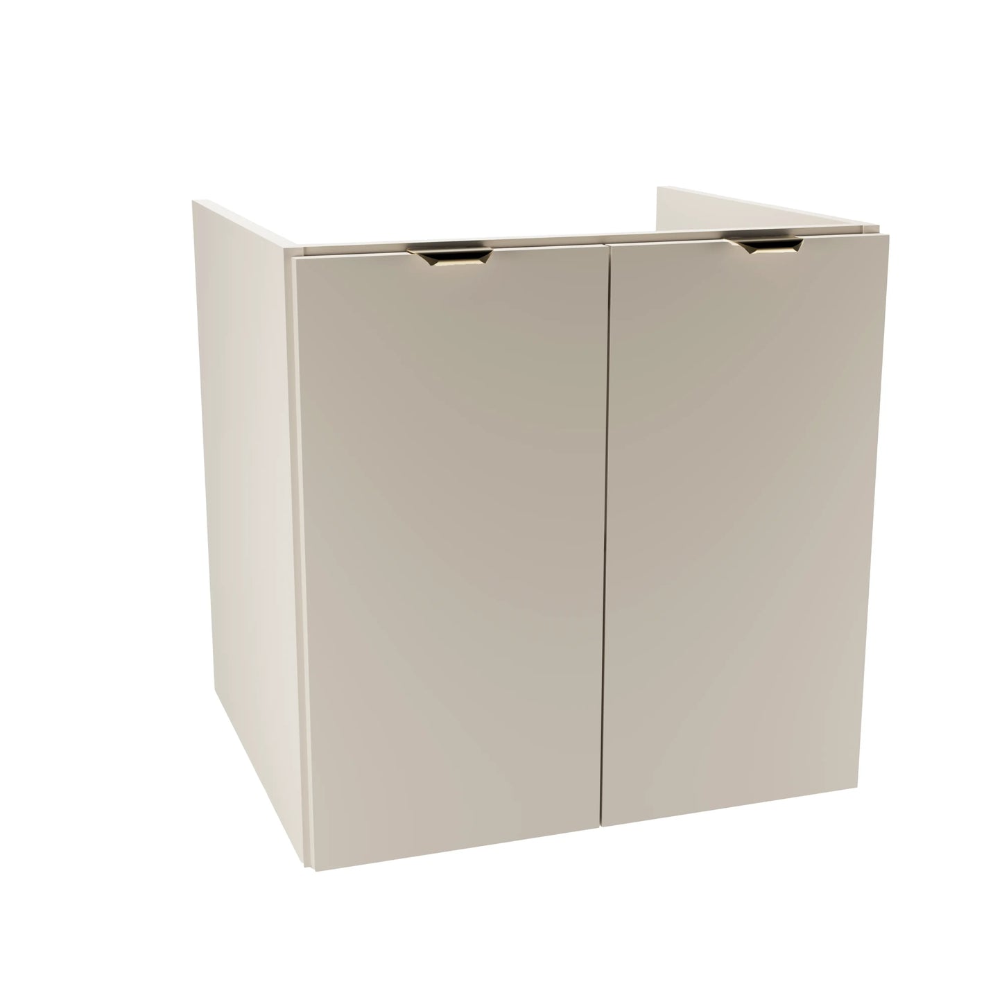 Dulap pentru lavoar 60 cm Orio Casmir, cu 2 uși netede și raft interior, mânere aurii sau negre, livrat fără blat, ideal pentru băi moderne și elegante.