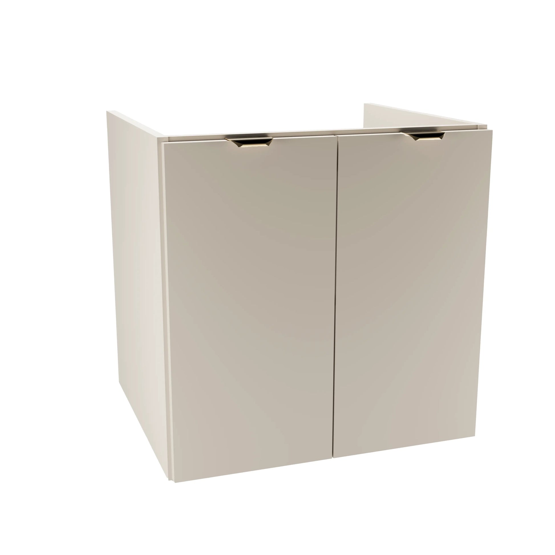 Dulap pentru lavoar 60 cm Orio Casmir, cu 2 uși netede și raft interior, mânere aurii sau negre, livrat fără blat, ideal pentru băi moderne și elegante.