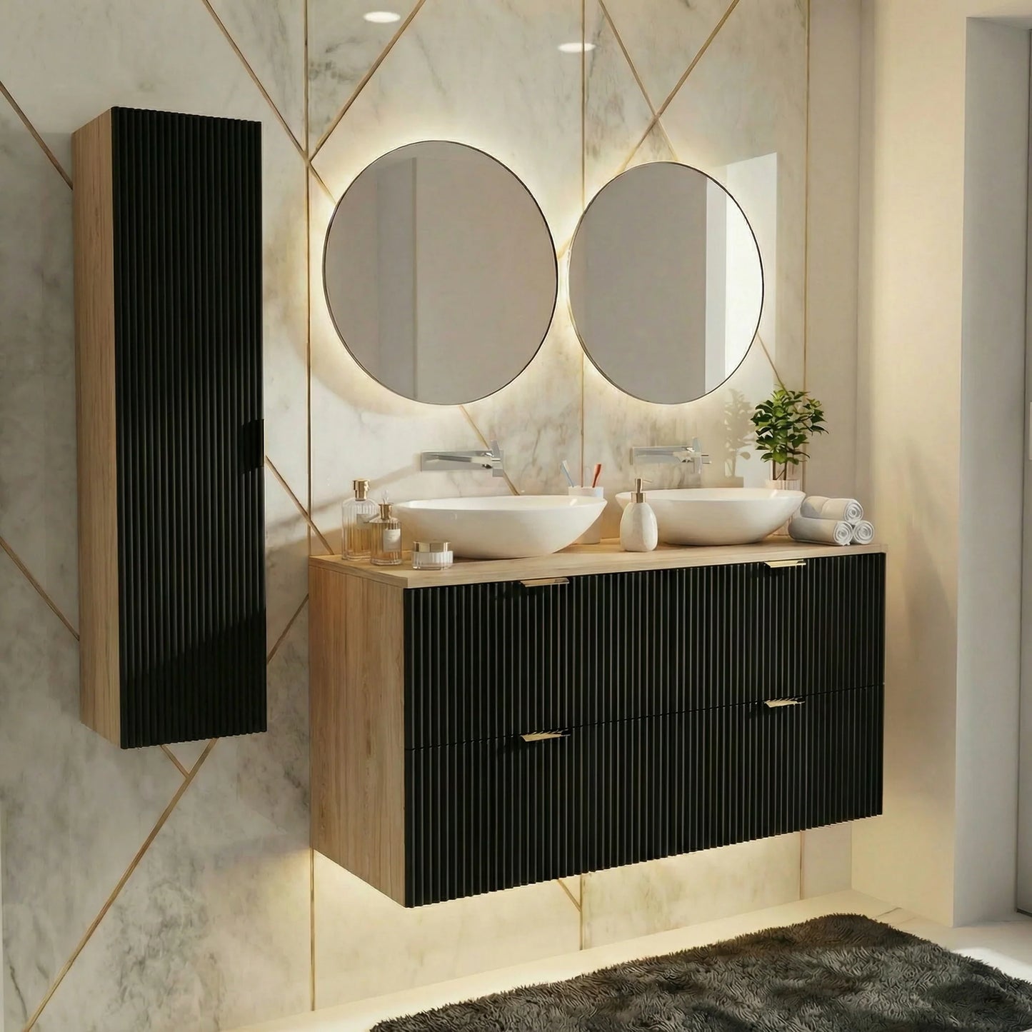 Dulap pentru lavoar 120 cm 4 sertare Willy - Negru/Nuc