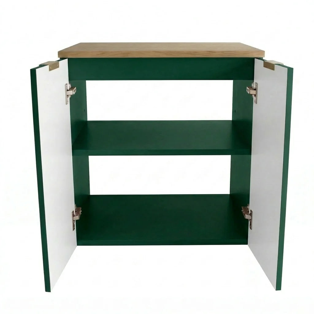 Dulap pentru lavoar 60 cm, cu 2 usi, fronturi canelate Willy - Verde, Nuc top