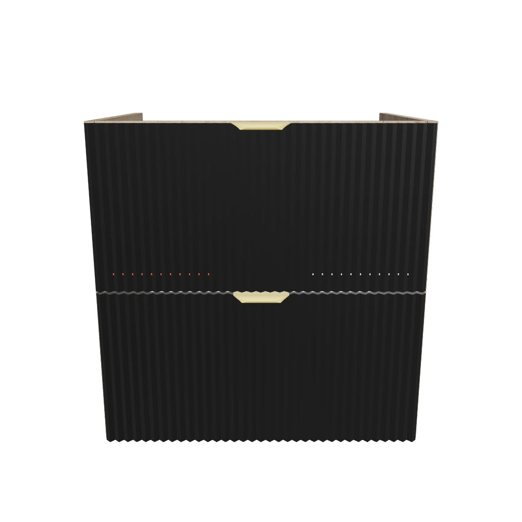 Dulap pentru lavoar 60 cm, 2 sertare, fronturi canelate, fara blat Willy - Negru/Nuc