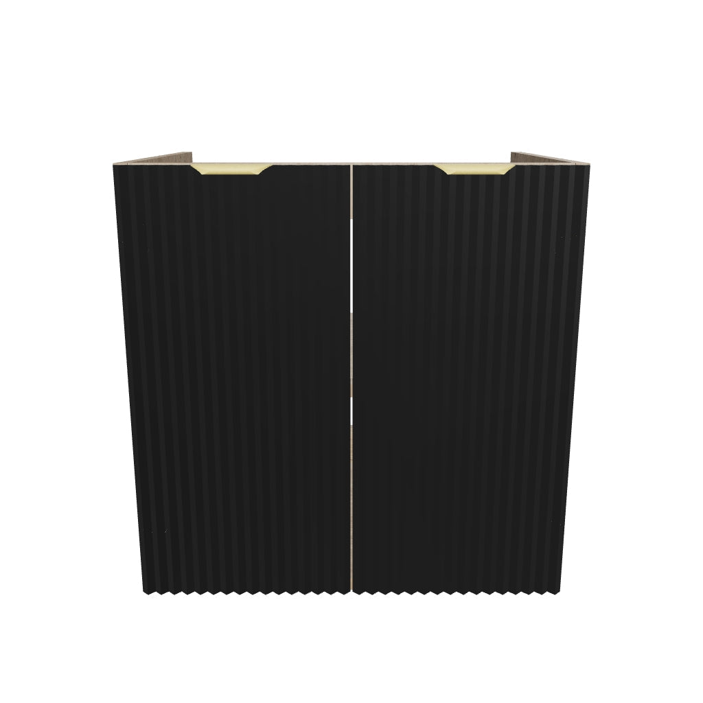 Dulap pentru lavoar 60 cm cu 2 usi, fronturi canelate, fara blat Willy - Negru/Nuc